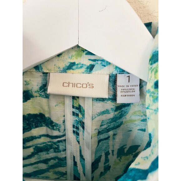 Chico's Womens Blue & Green Tropical Print Linen-Blend Lightweight Jacket Size 1 - Picture 3 of 7